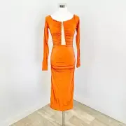 Sass & Bide In Orbit Jersey Midi Dress Womens S Burnt Orange Ruched Bodycon New