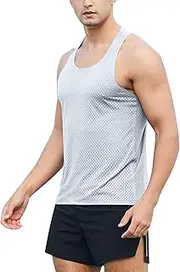 [Generic] Men's Outdoor Sports Vest Fitness Elastic Wind Tunnel Mesh Sports Sleeveless Tank Drying Fit Running Compression Athletic Training Tank Top S-XXL