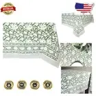 Meraki Green 100% Cotton Floral Block Print Tablecloth, 60x60 for Elegant Dining