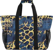 [sanluoli] Bag Foldable Large Beach Bag Water Resistant with Handles Laundry Carrying Bag, Blue and Gold Leopard Print, 1 size