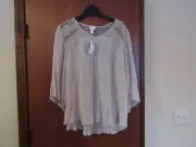 NEW CHICOS 3 ANASTASIA LACE EYELET CROCHET 100% RAYON COTTON TOP BLOUSE BEIGE