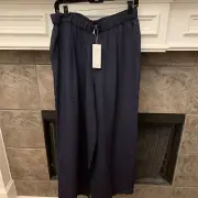 NWT Eileen Fisher OCEAN Silk Georgette Crepe Hi Waist F/L Ankle Pant Size M $298