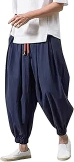 [Generic] Male Casual Pants Soild Loose Cotton Linen Bloomers Mens Yoga Pants Beam Pants Wide Leg Pants Harem Pencil Pants Men Running Short