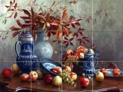 Art Flowers Fruit Grape Mural Tumbled Marble Tile Backsplash #1807