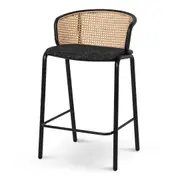 Set of 2 -Florine 65cm Fabric Bar Stool - Black Legs
