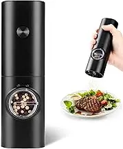 Electric Pepper Grinder or Salt Mill, Battery Powered Automatic Pepper Mill, Ceramic Grinder with Adjustable Coarseness, LED Light, One Hand Operation (1 pack)