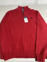 NWT Chaps Pullover Red Cotton Sweater Large 14-16 Quarter Zip #0033
