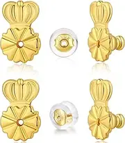 Earring Backs Replacements, FORMULEN Large Locking Earring Backs for Droopy Ears 6 pcs Durable Crown Shape Lifter & 2 PCS Silicone Backs for Heavy Earrings, Gold Color