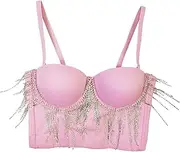 [BTDECLAR] Women's Sexy Tassel Corset Bra Going Out Bustier Crop Top Plus Size Glitter Club Party Full Coverage Push Up Bras