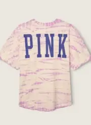 XXL 2X Victoria Secret Pink Varsity Crew Tie Dye Tee Shirt Women V.S. Plus Size