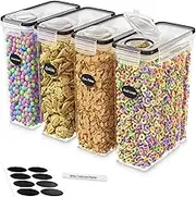 YOZOTI Cereal Containers Storage Set (4L,135.2 Oz), 4PCS Airtight Food Storage Containers with Pour Spout for Kitchen & Pantry Organization Cereal Dispensers