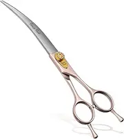 Fenice Peak Professional Curved Dog Grooming Scissors 7'' Rose Gold 440C Stainless Steel Pet Cutting Shears Safety Trimming Shearing for Dogs Cats