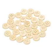 30pcs Wooden Sewing Button 15mm 4 Holes Round Craft Buttons, Natural Wood