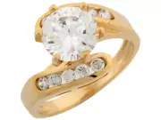 10k or 14k Yellow Gold Beautiful Round CZ Side Accent Bypass Engagement Ring