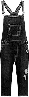 [Maiyifu-GJ] Men's Casual Bib Overalls Denim Shorts Summer Adjustable Strap Dungaree Rompers Button Pockets Loose Fit Jumpsuit
