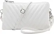 [B BRENTANO] Vegan Leather Multi-Pocket Crossbody Purse/Clutch with Card Slots, Removable Wristlet & Adjustable Shoulder Strap