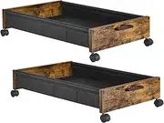 FOUCSSOMEI Under Bed Storage Set of 2, Storage Trunks with Wheels, Under Bed Shoe Organizer Drawer, Metal Storage Containers for Bedroom Clothes Shoes Blankets, Easy Assembly, Rustic Brown