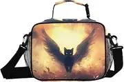 Insulated Lunch Box Cat Wings Black for Women Men - Ideal for Work, Picnics - Includes Adjustable Shoulder Strap