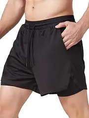 Nurdo Men Sports Shorts with Liner 2-in-1 with Pockets Towel Loop Quick Dry Running Fitness Shorts