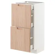 METOD / MAXIMERA base cab with 2 fronts/3 drawers, white/Fröjered light bamboo, 40x37x80 cm