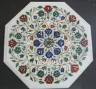 Multicolor Stone Inlay Work Side Table for Office Marble Coffee Table Top 14"