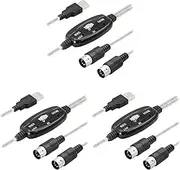 Binxind 3X USB MIDI Cable Adapter, USB Type A Male to MIDI Din 5 Pin in-Out Cable Interface with LED Indicator for Keyboard