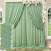 50ftx10ft Sage Green Wrinkle-Free Backdrop Curtain Drapes for Party, 10 Panels 5ftx10ft Green Polyester Background Curtain Drapes Backdrop Decorations for Wedding, Birthday