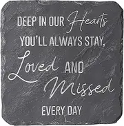 Pavilion Gift Company - Loved & Missed - 7.75" x 7.75" Indoor Outdoor Cement Weatherproof Remembrance Grief Memorial Bereavement Love Garden Stone