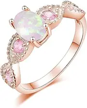 [CiNily] 18K Gold Plated Opal Ring-White Fire Opal & Amethyst & Cubic Zirconia Women Jewelry Gemstone Engagement Anniversary Ring Size 5-13