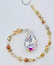 Beaded Suncatcher - Champagne Gold - Clear Crystal Prism - Hanging Decor