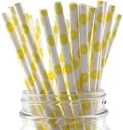 Lemon Patterned Drinking Paper Straws, Disposable Biodegradable, 7.75 Inches, Pack of 100 (Lemon)
