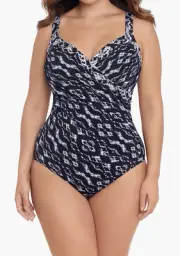 Miraclesuit L1653 Womens Black Labyrinth Sanibel One-Piece Swimsuit Size 10DD