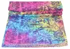 Indian Handmade Ikat Print Queen Multi Tye Dye Cotton Kantha Quilt Throw Blanket
