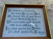VINTAGE COUNTED CROSS STITCH SAMPLER SISTERS LOVE MATTED AND FRAMED 1984 11x9