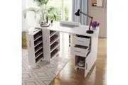 Advwin Manicure Table Nail Tech Desk with Dust Collector White