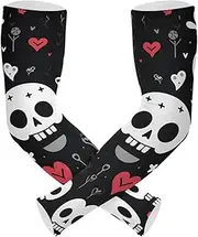 [Yoogain] UV Protection Upper Arm Compression Funny Skull Heart Black Sleeve Women Tattoo Cover Anti-Run cubre brazos, Funny Skull Heart Black