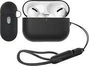 Airpod Pro 2 Case, Airpods Case Silicone Soft Airpods Pro 2 Case Protective Cover with Strap for Women Men Compatible with Apple Airpods Pro 2 Case, Led Visible (Black)