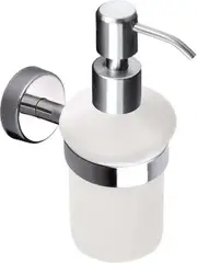 Liquid Soap Dispenser And Stand, Frosted Glass, Wall Mounted, Stainless Steel Polished Finish