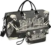 [YXYZRMY] Group Skeletons Gothic Table Travel Duffel Bag Gym Bag Sports Tote Bag with Multiple Interior Pockets Shoulder Weekender Bag for Women Men with Toiletry Bag 20.5”x 7.9”x 13.8”, Multi-Colored