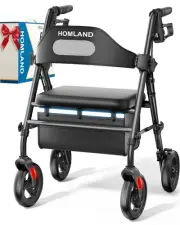 HOMLAND Foldable Rollator Walkers with Seat for Seniors, 8'' Big Wheels, 350 lb.
