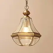 Retro Gold Pendant Light Downlight with Antique Glass Shade Hanging Lanterns Anti-Rust Waterproof Brass Pendant Lamp for Hallway Kitchen Dining Room