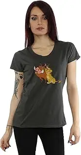 [Disney] Women's Classic Simba, Timon And Pumbaa T-Shirt Small Light Graphite