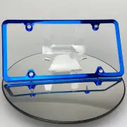 Candy Blue VW Porsche License Plate Frame w/ Aluminum Circle Caps Slim 4 Holes