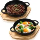 2 Sets Mini Cast Iron Skillet with Wooden Base Small Cast Iron Plates Skillet...