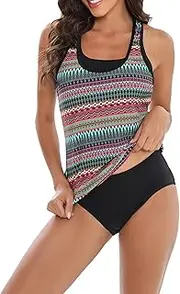 [LA ORCHID] Laorchid Women's Tankini Two-Piece Push Up Two-Piece Swimsuit Padded Swimwear High Waist Swimsuit Bikini Sporty