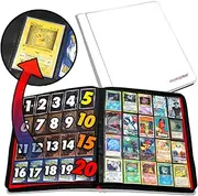 1280+ Cards 20 Pocket Card Binder Collector Card Album - Pages Compatible with Pokemon Cards, Sports Cards, Yugioh, MTG and Other TCG - Trading Card Sleeve with Side Loading Pockets (White/Red)