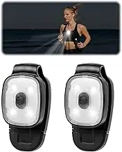 PRETTI 2 Pack LED Clip On Running Lights for Night Safety, USB Rechargeable Hands-Free Flashlights with 3 Brightness Modes, Lightweight for Runners, Hiking, Dog Walking - Ultra Bright White Light