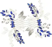 VICASKY 2 pcs Blue Rhinestone Bridal Hair Comb Leaf Design Side Combs Elegant Wedding Hair Accessories for Women for Special Occasions
