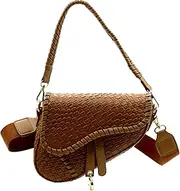 [ERWUBA] fashion women saddle shoulder bag clutch purse small crossbody satchel handbag woven imitation crocodile leather bag