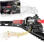 [Supdex] Train Set for boy, Remote Control Metal Alloy Model Train toy with Steam & Sound & Light,Electric Christmas Train Set for Around the Tree with 2 Cars & Tracks,Gifts for 4 5 6 7 8+ Year Old Kids